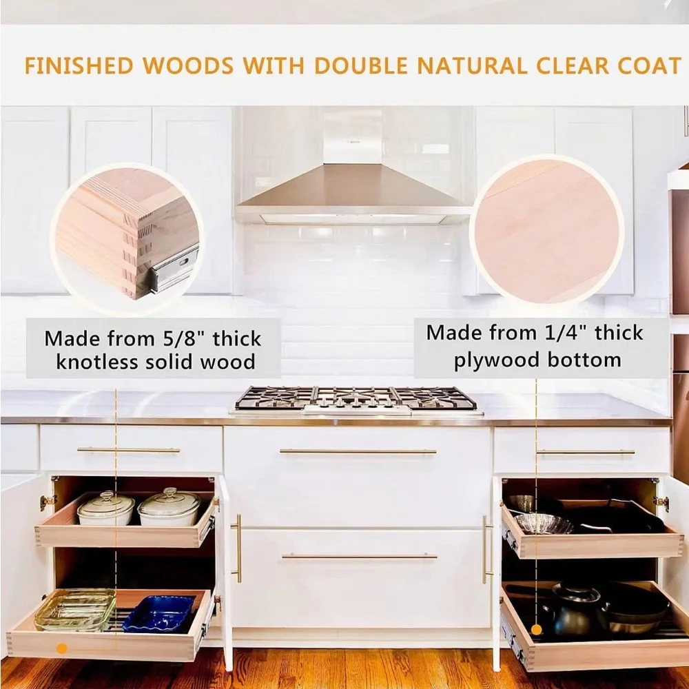 32''W x 21''D x 3''H Pull Out Cabinet Drawer Soft Close Slide Out Wood Organizer